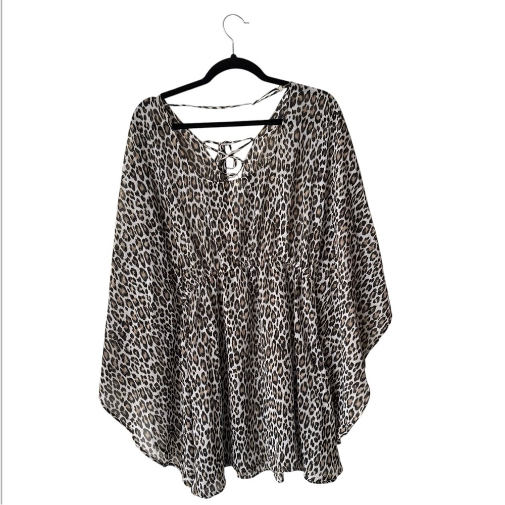 Tommy Bahama Leopard Print Sheer Beach Pool Front Lace Up Cover Up Sz S/M